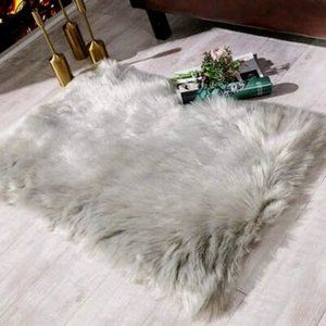 CARVAPET Fluffy Shaggy Soft Faux Sheepskin Fur Area Rug, Grey, 2ft X 3ft